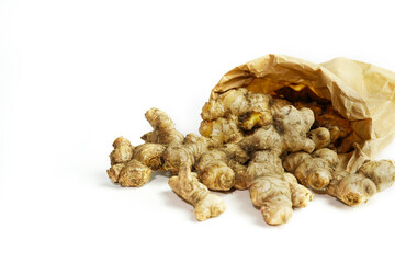 Fresh ginger on white background,raw material for cooking