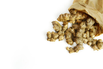 Fresh ginger on white background,raw material for cooking
