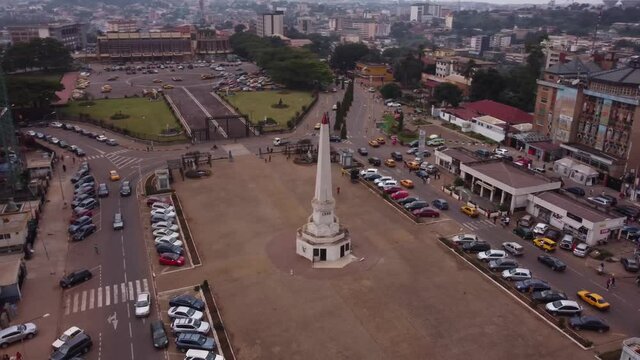 Circling of the Independence Monument  at Independence Square in Yaound&eacute;, Cameroon.