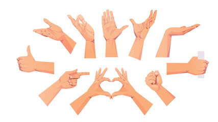set human hands showing different gestures communication language gesturing concept horizontal