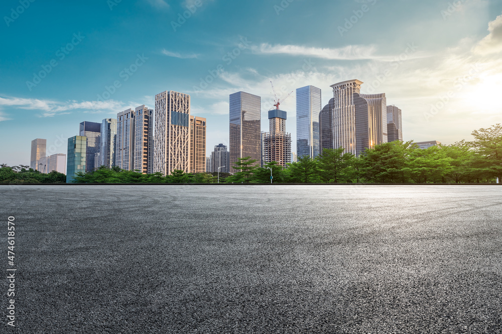 Wall mural empty asphalt road and modern urban commercial buildings in shenzhen