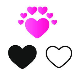 Vector set of hearts design on pink and black color with outline