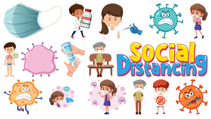 Cartoon character and Coronavirus vaccination isolated objects