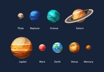 Our galaxy with planets Earth, Jupiter, Saturn, Pluto, Venus, Mercury © Idey