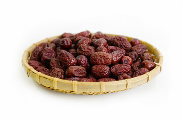 Fresh jujube on white background,raw material for cooking. Close up.