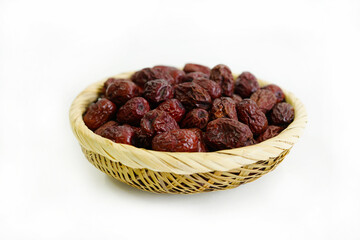 Fresh jujube on white background,raw material for cooking. Close up.