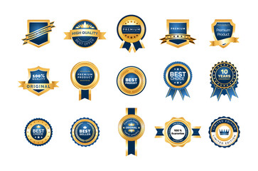 Realistic best product quality golden emblem set. Award badges and labels premium choice guarantee