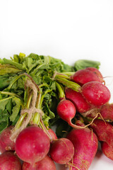 red radish on white background,raw material for cooking. Close up.