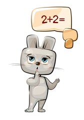 Cute Hare baby is trying to count. Studying numbers and counting. Funny animal kid. Mathematics illustration for children. Isolated over white background. Vector