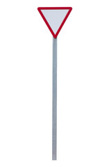 rectangular red and white yield sign