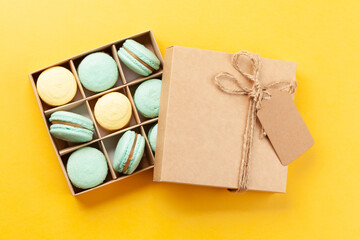 Homemade macaroons in gift box