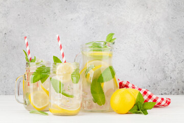Fresh homemade lemonade with lemon and mint