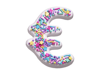 Сake with colorful candy font. White cream. Euro symbol