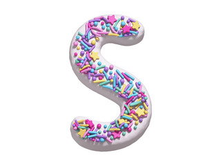 Naklejka premium Сake with colorful candy font. White cream. Letter S