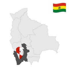 Obraz premium Location Potosi Department on map Bolivia. 3d location sign similar to the flag of Potosi. Quality map with Departments of Bolivia for your design. EPS10