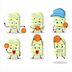 Talented yellow marshmallow twist cartoon character as a basketball athlete