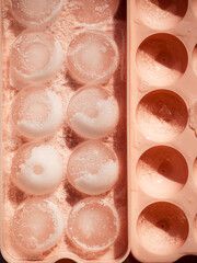 close-up of ice cubes in a form for freezing ice 