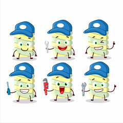 mechanic yellow marshmallow twist cute mascot character with pliers