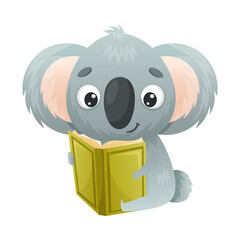 Cute koala reading book. Smart baby animal sitting and studying with book cartoon vector illustration © Happypictures