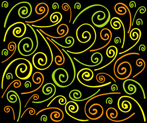 abstract background of multicolored curls on a black background