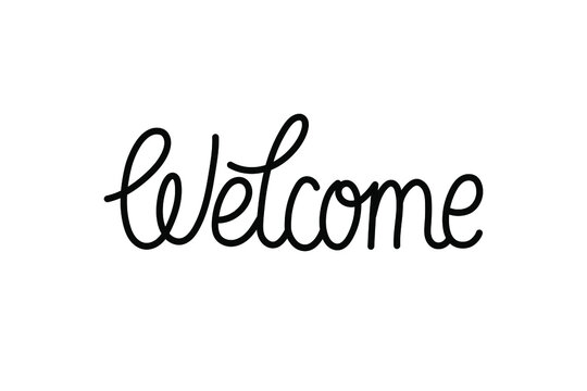 Monoline freehand text - Welcome. Black vector calligraphy isolated on white.