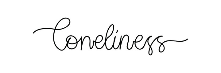 Continuous one line drawing text - loneliness. Minimalist vector trendy calligraphy isolated on white background for banner, sticker, print, embroidery, etc.