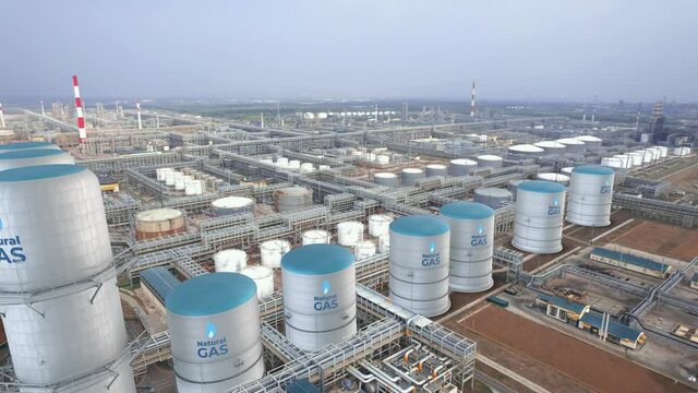 Natural gas energy production factory plant. Nature gas for clean electricity carbon low energy.