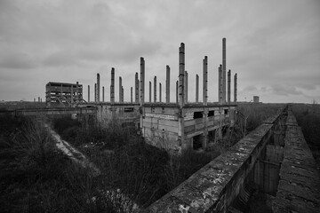 industrial landscape with a refinery, polluting industry. Industrial ruins.
