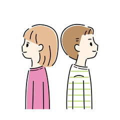 背中合わせのポジティブな男女