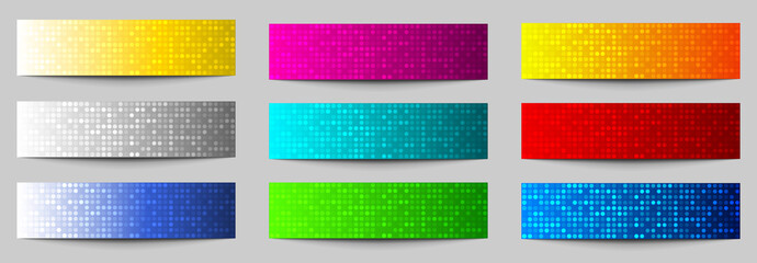 Set of Colorful pixel banners. Pixelated technology backgrounds. Vector illustration