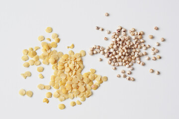 raw yellow lentils and white sorghum