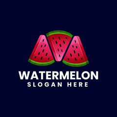 Vector Logo Illustration Watermelon Gradient Colorful Style.