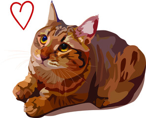 Vector cute cat with beautiful eyes. For printing on fabric.