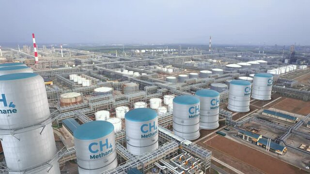 Methane bio renewable energy production factory plant. CH4 gas for clean electricity carbon free alternative energy.