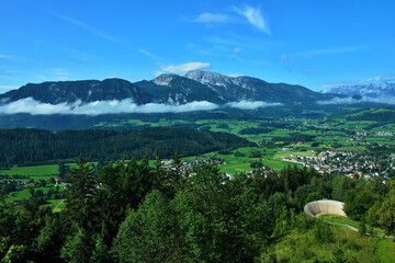 Fototapeta na wymiar Austrian Alps - view of the Totes Gebirge mountains from the panoramic Wurbauerkogel tower near Windischgarsten