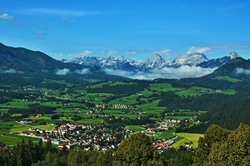 Naklejka na ściany i meble Austrian Alps - view of the Totes Gebirge mountains from the panoramic Wurbauerkogel tower near Windischgarsten