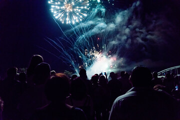 Crowd watching fireworks and celebrating new year