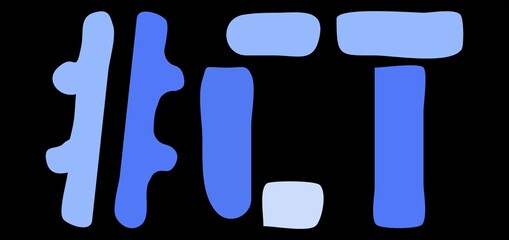 CT Hashtag. Isolate curves doodle letters. Blue colors. Hashtag #CT is abbreviation for the US American Connecticut for social network, web resources, mobile apps.