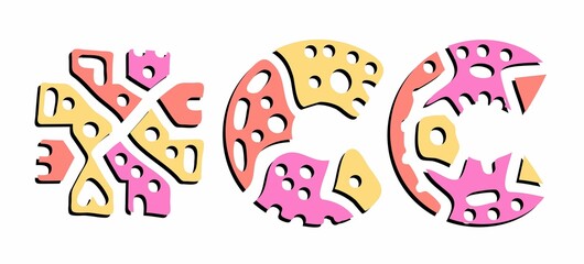 CC Hashtag. Doodle isolate text. Colored curves decorative doodle letters. Trendy popular Hashtag #CC for adult resources print, booklet, banner, flyer. Stock vector.