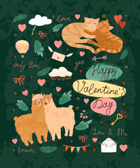 Happy Valentines Day. Vector colorful illustration of cute objects and elements for greeting cards. Flyers, invitation, poster, brochure, banner