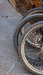 Fototapeta na wymiar Italy: Detail of bicycle wheels.