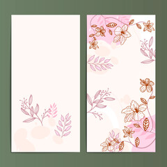 Hand painted line art floral card set background