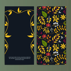 Beautiful floral seamless pattern on a dark card background vector set