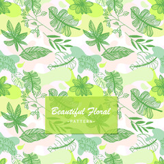 Beautiful hand painted line art floral seamless pattern background