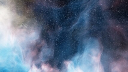 nebula gas cloud in deep outer space, science fiction illustrarion, colorful space background with stars 3d render
