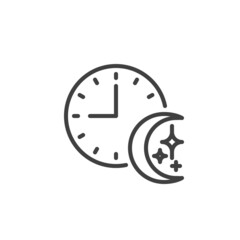 Clock with crescent moon line icon