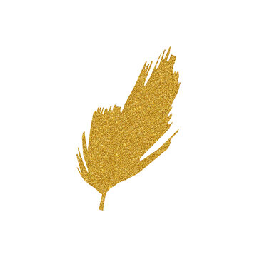Golden glitter texture leaf hand drawn watercolor greenery illustration. Skock image