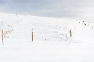 Blizzard of snow on top of mountains in Winters.