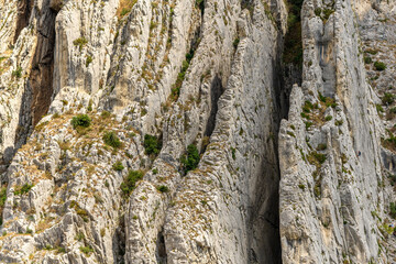 The Rocher de La Baume above the Durance at Sisteron in Provence. Detail.