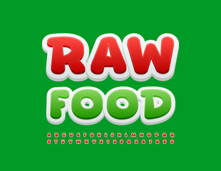 Vector healthy concept Raw Food. Red modern Font. Creative set of Unique Alphabet Letters and Numbers set